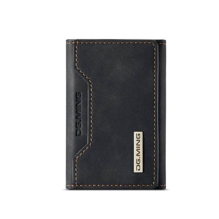 DG.MING Leather 3-Fold Card Bag for Everyday Essentials compact genuine leather 3-fold card wallet with contrast stitching and metal logo