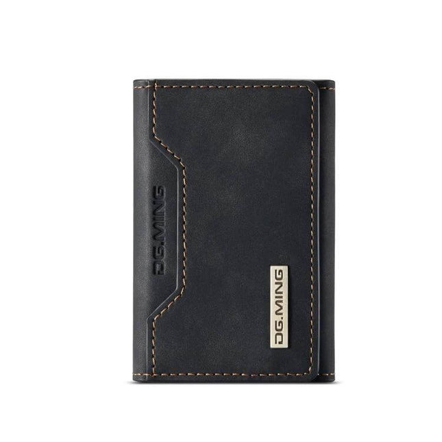DG.MING Leather 3-Fold Card Bag for Everyday Essentials compact genuine leather 3-fold card wallet with contrast stitching and metal logo