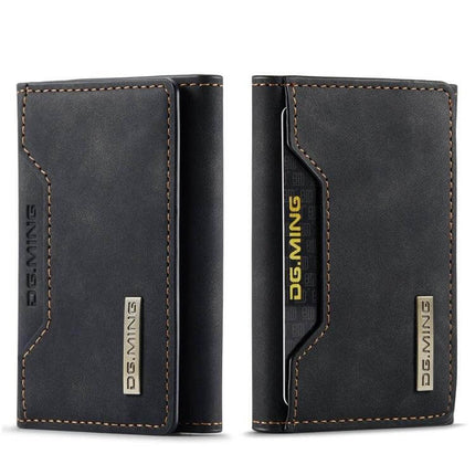 DG.MING Leather 3-Fold Card Bag for Everyday Essentials compact genuine leather card holder with stitched edges and metal logo