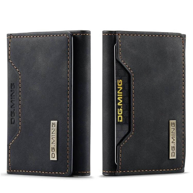 DG.MING Leather 3-Fold Card Bag for Everyday Essentials compact genuine leather card holder with stitched edges and metal logo