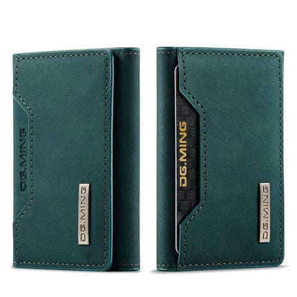 DG.MING Leather 3-Fold Card Bag for Everyday Essentials compact genuine leather card holder in teal, slim 3-fold design for cards and IDs