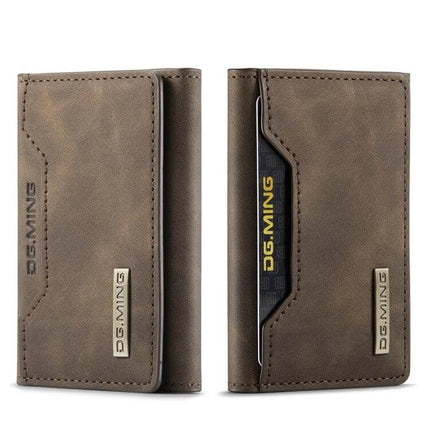 DG.MING Leather 3-Fold Card Bag for Everyday Essentials compact genuine leather card holder with ID window and slim tri-fold design