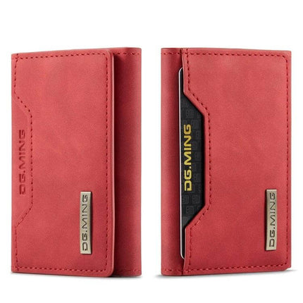 DG.MING Leather 3-Fold Card Bag for Everyday Essentials red genuine leather compact card holder with ID slot