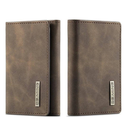 DG.MING Leather Card Wallet For Everyday Use At Home And On The Go brown genuine leather card wallet with magnetic closure, slim RFID-protective travel wallet