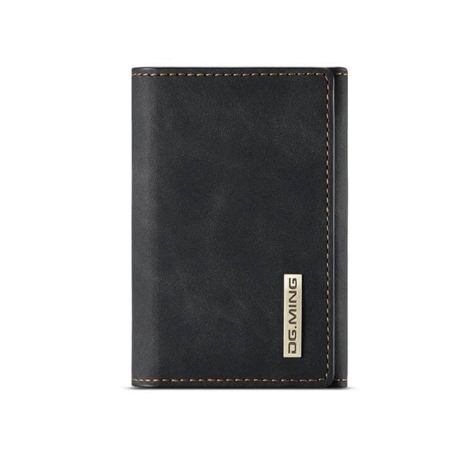 DG.MING Leather Card Wallet For Everyday Use At Home And On The Go - black genuine leather card wallet with magnetic closure and stitched edges
