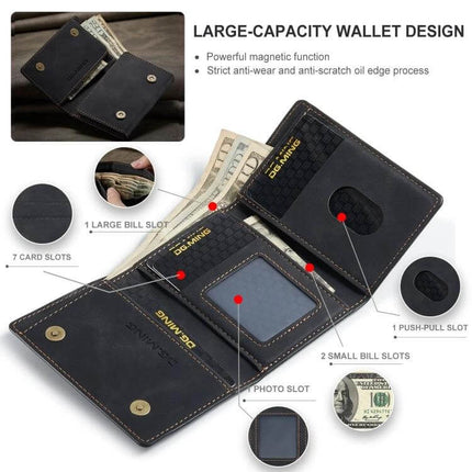 DG.MING Leather Card Wallet For Everyday Use At Home And On The Go - genuine leather magnetic closure card wallet with multiple slots and bill compartments