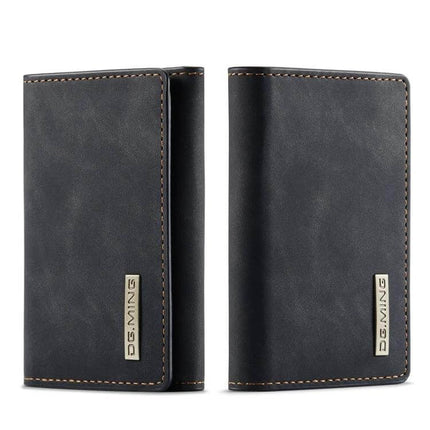 DG.MING Leather Card Wallet For Everyday Use At Home And On The Go - black genuine leather card wallet with magnetic closure and stitched trim
