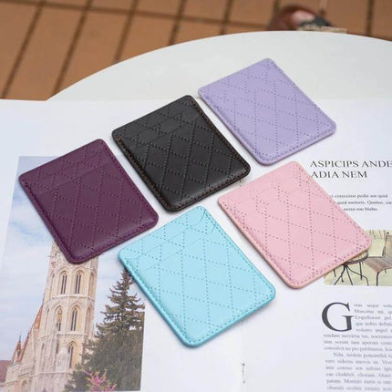 Diamond Lattice Card Bag Slim PU Leather For Phone - slim diamond lattice PU leather card holder in pastel and dark colors, adhesive phone wallet