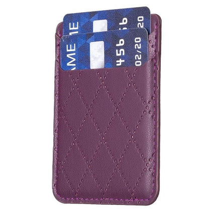 Diamond Lattice Card Bag Slim PU Leather For Phone - purple diamond lattice card holder with two cards attached, slim adhesive phone wallet