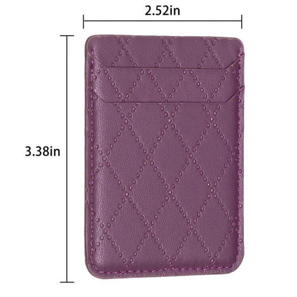 Diamond Lattice Card Bag Slim PU Leather For Phone purple slim card holder with diamond lattice texture and adhesive back (8.6x6.4cm)