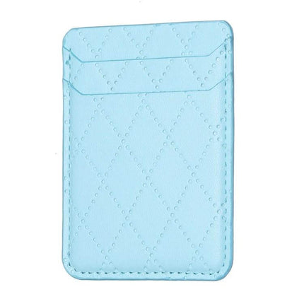 Diamond Lattice Card Bag Slim PU Leather For Phone - light blue slim PU leather card holder with diamond lattice texture and adhesive back