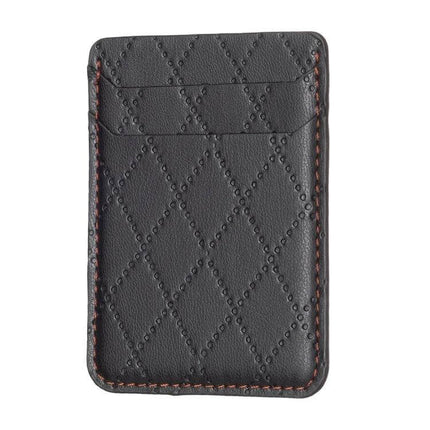 Diamond Lattice Card Bag Slim PU Leather For Phone - black slim PU leather card holder with diamond lattice texture and adhesive back
