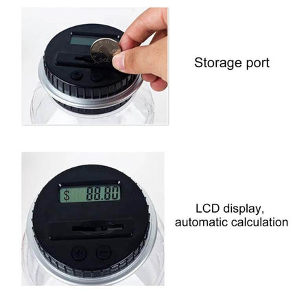 Digital Counting Money Coin Bank For Kids Counts USD EUR GBP - clear LCD display and storage port showing coin insertion