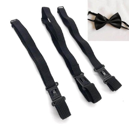 DIY Bow Tie Adjustment Strap 53x1cm for Shirts and Suits - black elastic replacement strap with snap closure for bow ties, shirts and suits