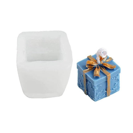 DIY Christmas Candle Silicone Mold Santa Shape For DIY Aromatherapy - white silicone gift box mold with blue decorative gift candle