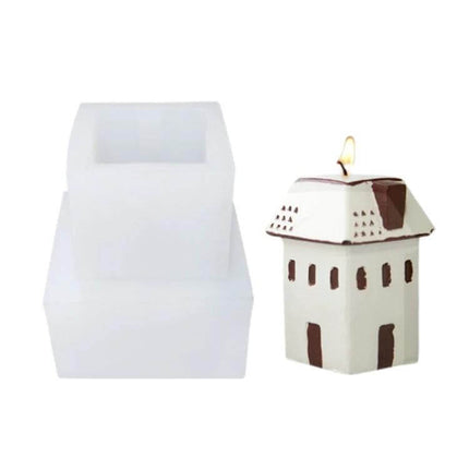 DIY Christmas Candle Silicone Mold Santa Shape For DIY Aromatherapy white house-shaped silicone mold with finished house candle