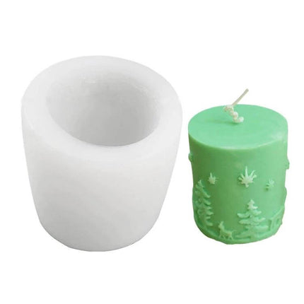 DIY Christmas Candle Silicone Mold Santa Shape For DIY Aromatherapy white silicone mold with green embossed tree cylinder candle