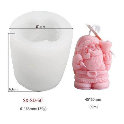 DIY Christmas Candle Silicone Mold Santa Shape For DIY Aromatherapy - white silicone mold and pink Santa candle 45x60mm