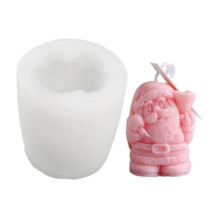 DIY Christmas Candle Silicone Mold Santa Shape For DIY Aromatherapy - white silicone mold with pink Santa candle showing detailed festive design