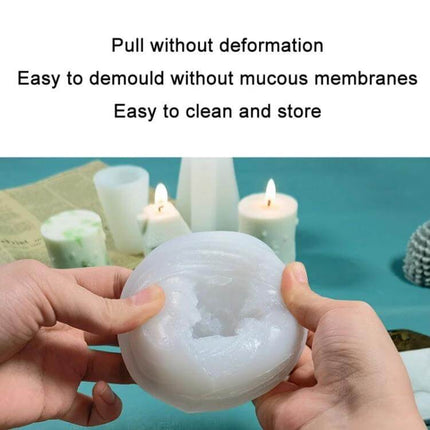 DIY Christmas Candle Silicone Mold Santa Shape For DIY Aromatherapy flexible round mold being stretched to show easy demoulding and reuse