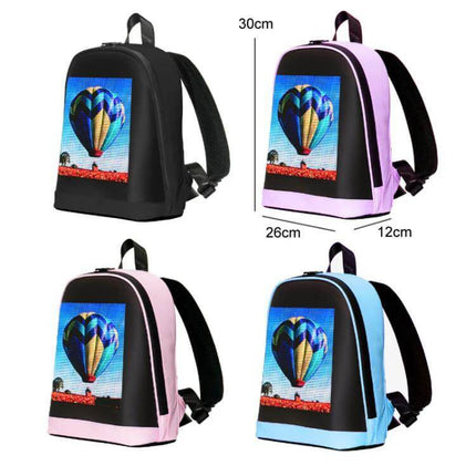 DIY Pattern Backpack With LED Display For Everyday School Use - weather-resistant school backpack with 64x64 LED panel, pink/black/blue options
