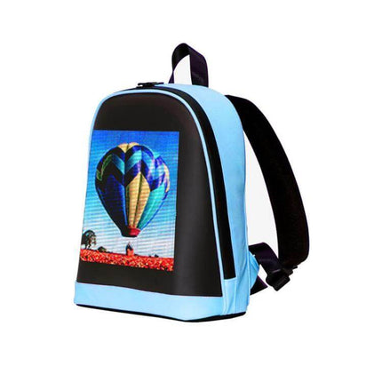 DIY Pattern Backpack With LED Display For Everyday School Use - light blue waterproof backpack with 64x64 LED screen showing hot air balloon design