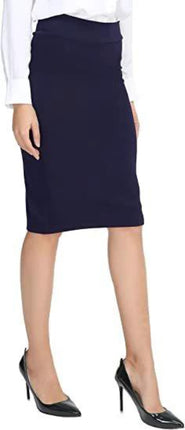 Double Layer Sheath High Waist A Line Skirt Black Office Wear - mid-length black high-waist A-line office skirt with double-layer sheath and elastic waist