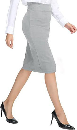 Double Layer Sheath High Waist A Line Skirt Black Office Wear – grey mid-length high-waist A-line office skirt with double-layer sheath and medium-elastic waist