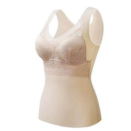 Double-Sided Sanded Heating Bra With Removable Chest Pads in skin color, vest-style with removable chest pads and soft polyester lining