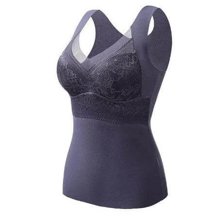 Double-Sided Sanded Heating Bra With Removable Chest Pads in dark blue lace vest-style with removable chest pads for layered warmth