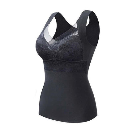 Double-Sided Sanded Heating Bra With Removable Chest Pads in skin, black and dark blue shown — vest-style warming bra with removable chest pads