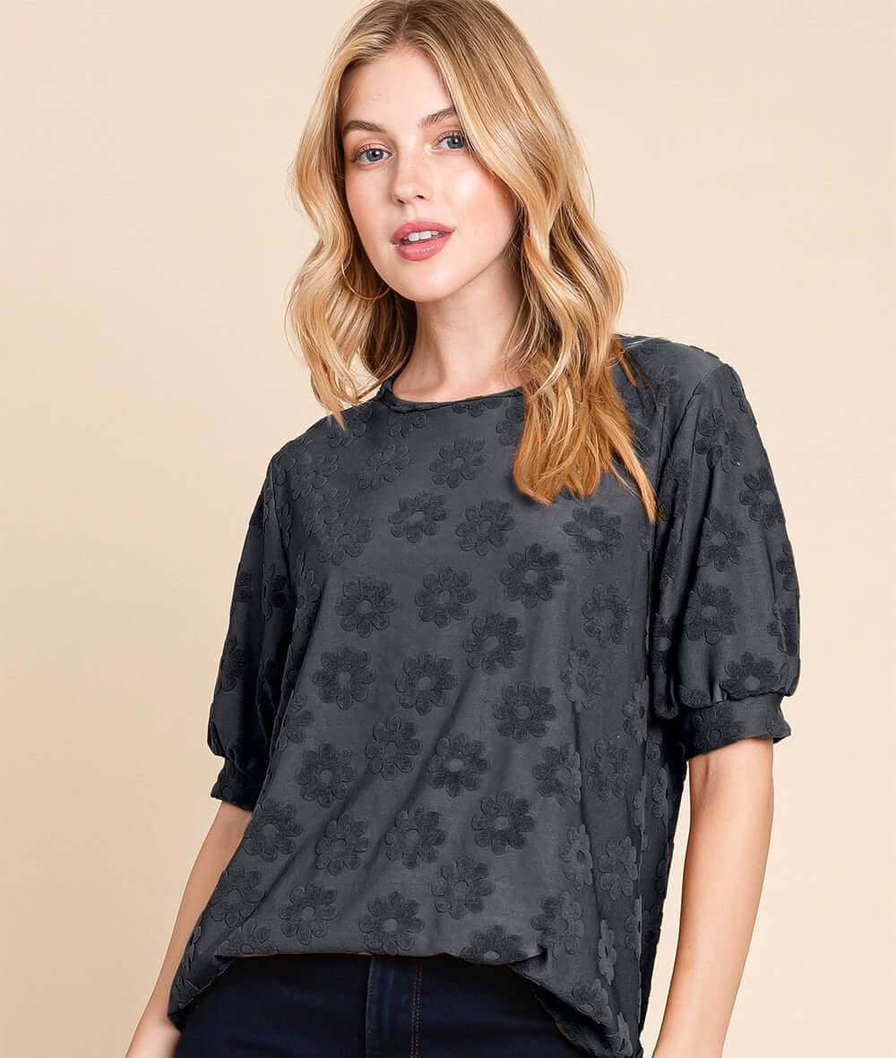 BOMBOM Textured Floral Pattern Top