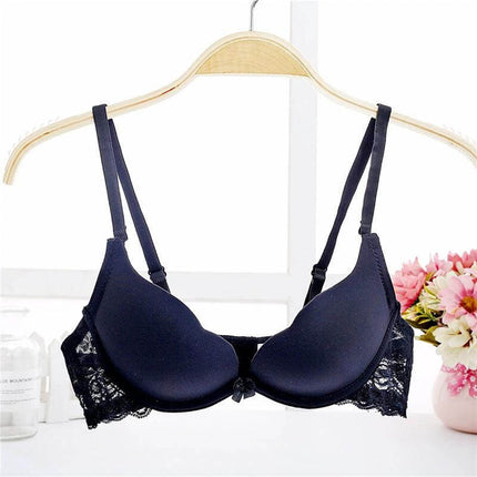 Comfortable Lace Bra for Small Busts and Everyday Wear for Students - black lace daily student bra with bow