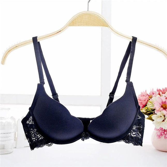 Comfortable Lace Bra for Small Busts and Everyday Wear for Students, navy lace bra with bow on hanger