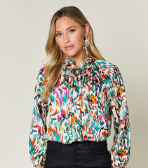 Double Take Full Size Printed Button Up Long Sleeve Shirt