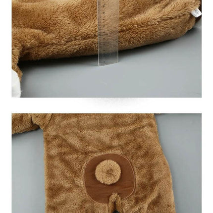 Comfortable Cotton Onesie with Hood for Winter Babies Aged 0-2 Years brown plush hooded onesie showing soft fabric and tail detail