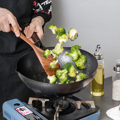 Handcrafted Traditional Iron Wok with Wooden Handle