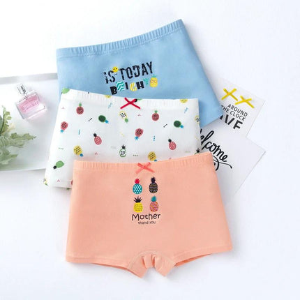 Cotton Girls' Boxer Underwear Set with Creative Prints in Packs - 3-pack soft cotton girls boxer briefs with colorful fruit prints