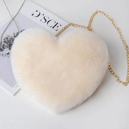 Plush Heart Shoulder Bag With Chain Strap Medium Pink