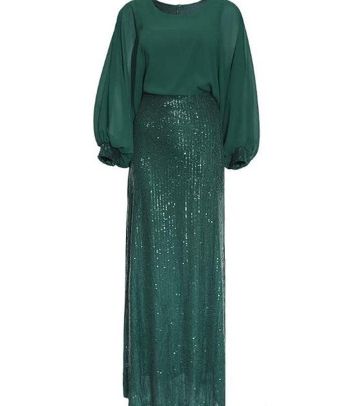 Chic Plus Size African Beaded Chiffon Evening Gown for Special Occasions Green