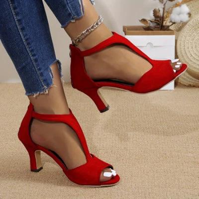 Womens Fish Mouth Heeled Sandals With Back Zipper For Summer Dress