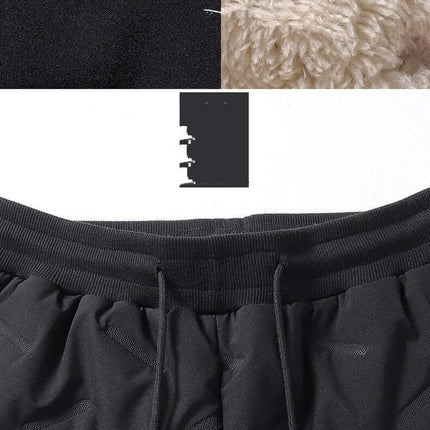Men's Comfortable Padded Cotton Blend Trousers for Daily Use - Black middle waist padded trousers with drawstring and soft fleece lining