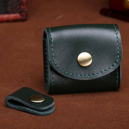 Earphones and Cable Storage Case, Portable Organizer compact green leather pouch with snap closure for cords and small accessories
