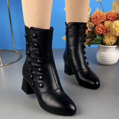 Stylish Mid-Calf Chunky Heel Boots with Decorative Zipper for Women