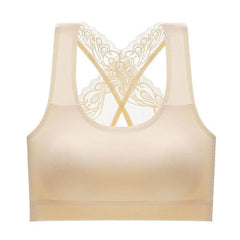 Seamless No-Rims Latex Women's Comfort Bra with lace back design in beige showing stylish and comfortable construction