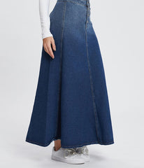 Button-Fly Hight Rise Denim Skirt