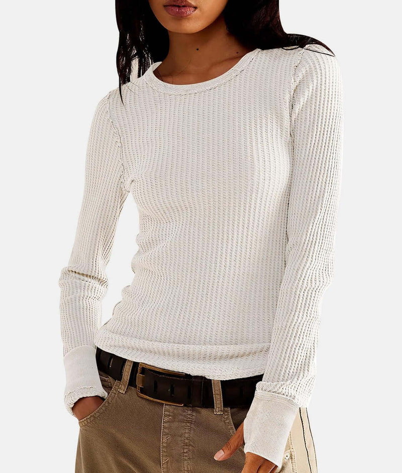 Exposed Seam Round Neck Long Sleeve T-Shirt