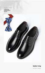 Men's Casual Height Increasing Leather Shoes - Black Genuine Cowhide Formal Footwear for Business and Everyday Use