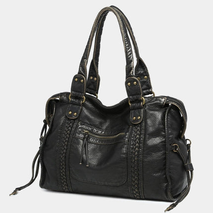 Soft Black Motorcycle Shoulder Bag With Large Capacity