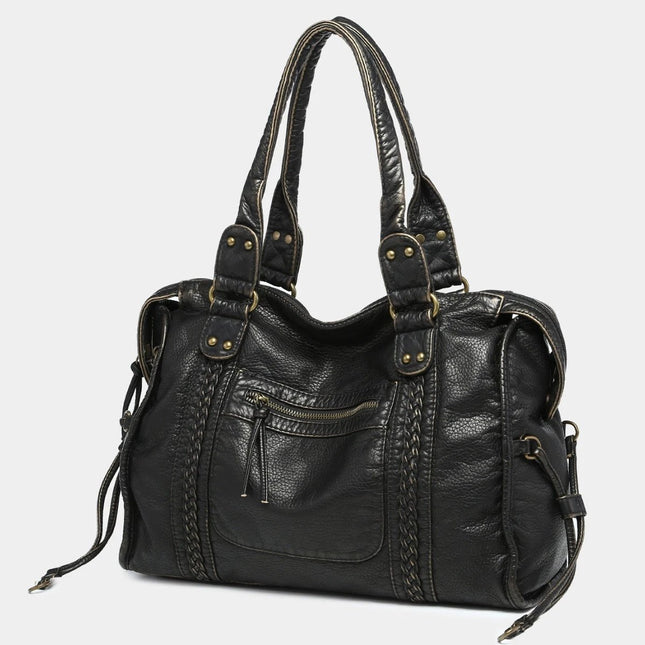 Soft Black Motorcycle Shoulder Bag With Large Capacity